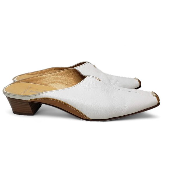 Luca Grossi White Pebble Leather Mules Women’s Italian Pointed Square Front 38 - Picture 6 of 10